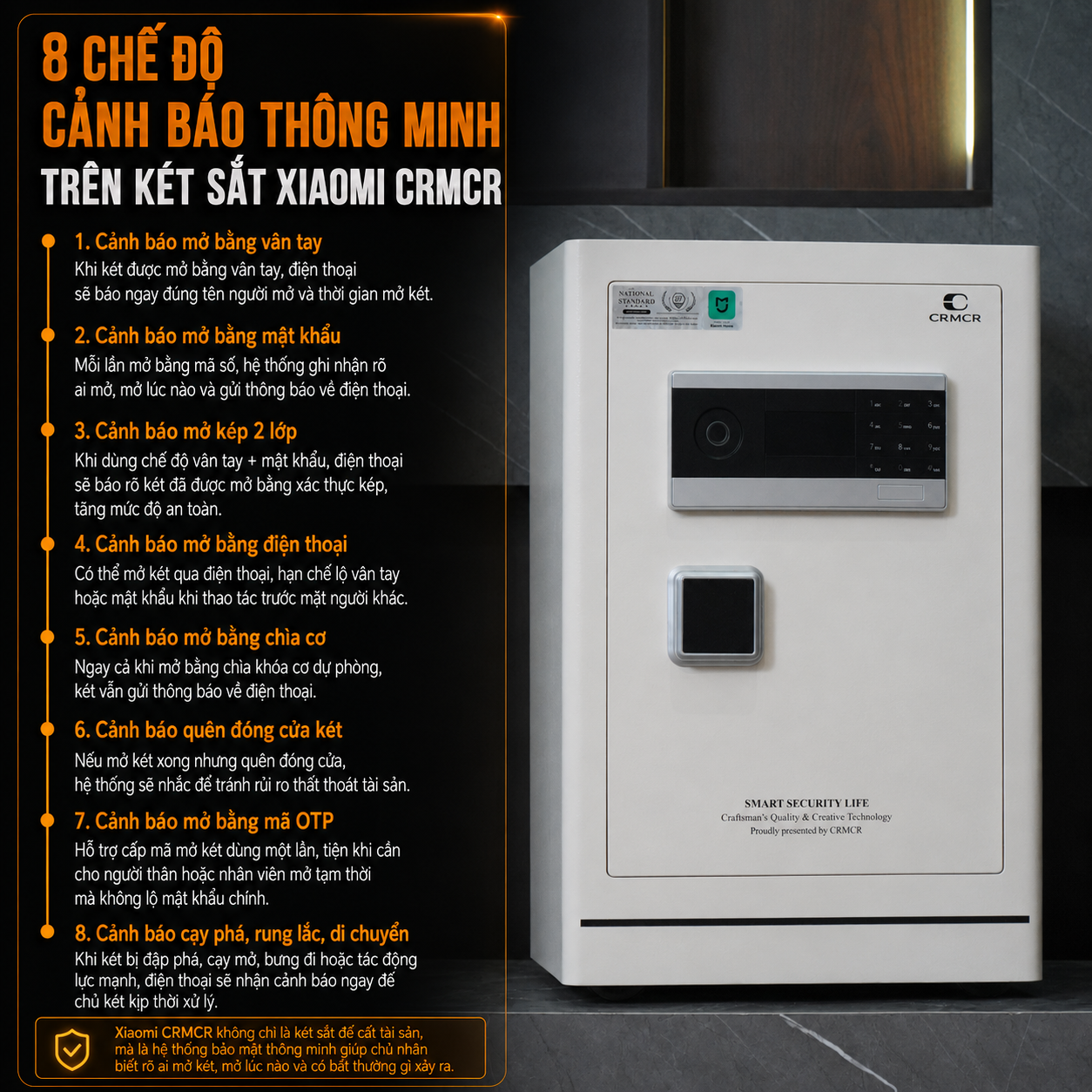 Két Sắt Xiaomi CRMCR 60LE Cao Cấp – Thép Đặc Nguyên Khối, Vân Tay Định Danh, Cảnh Báo Trộm Qua Điện Thoại