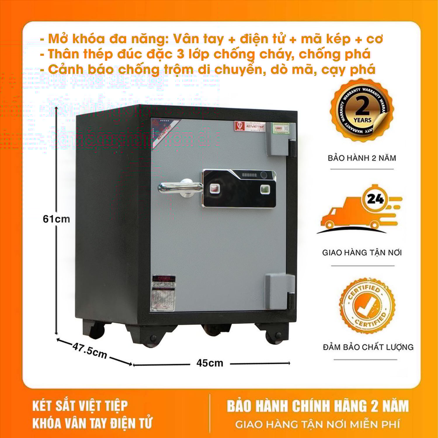 Két Sắt Việt Tiệp Vân Tay  KV416VTDT Khóa Vân Tay Điện Tử Cao Cấp