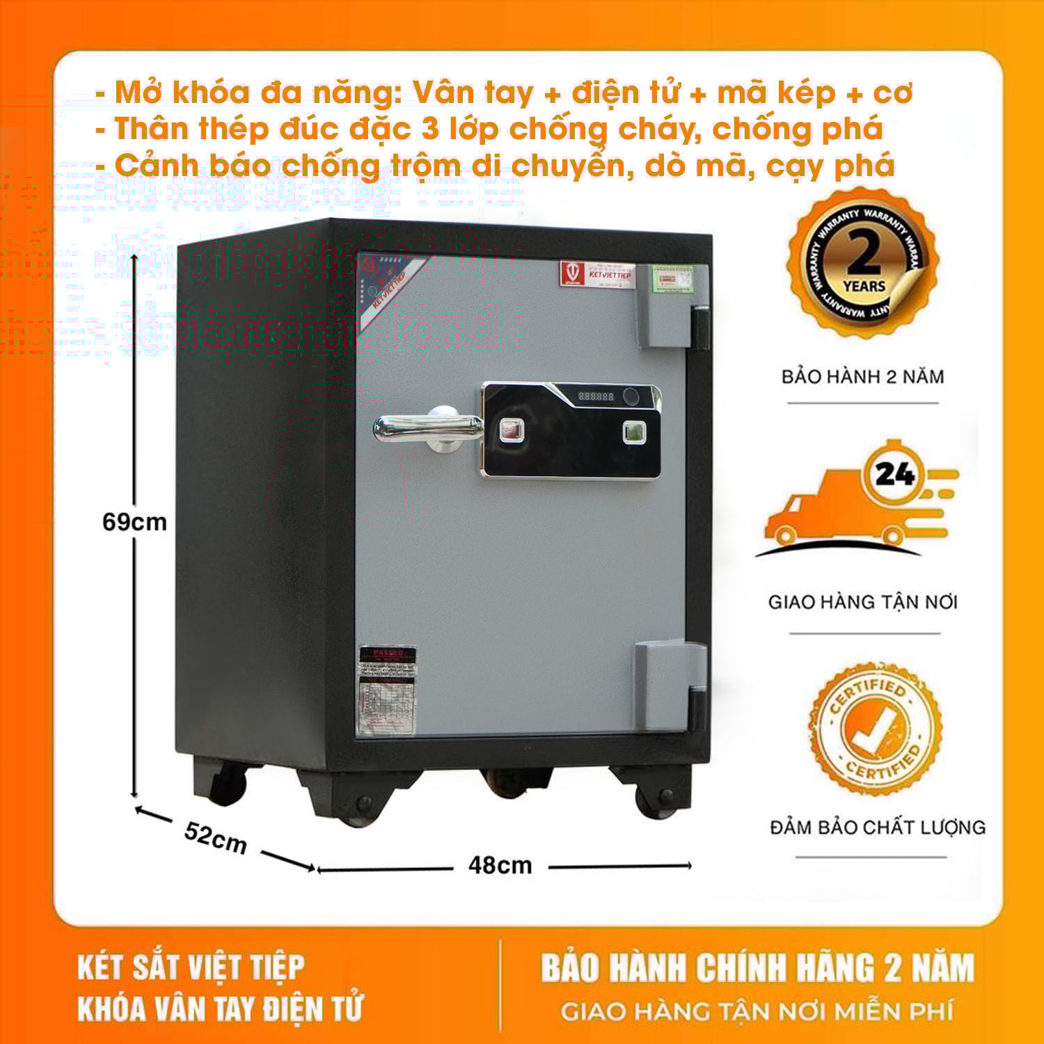 Két Sắt Việt Tiệp KV54VTDT Vân Tay Điện Tử Chống Cháy