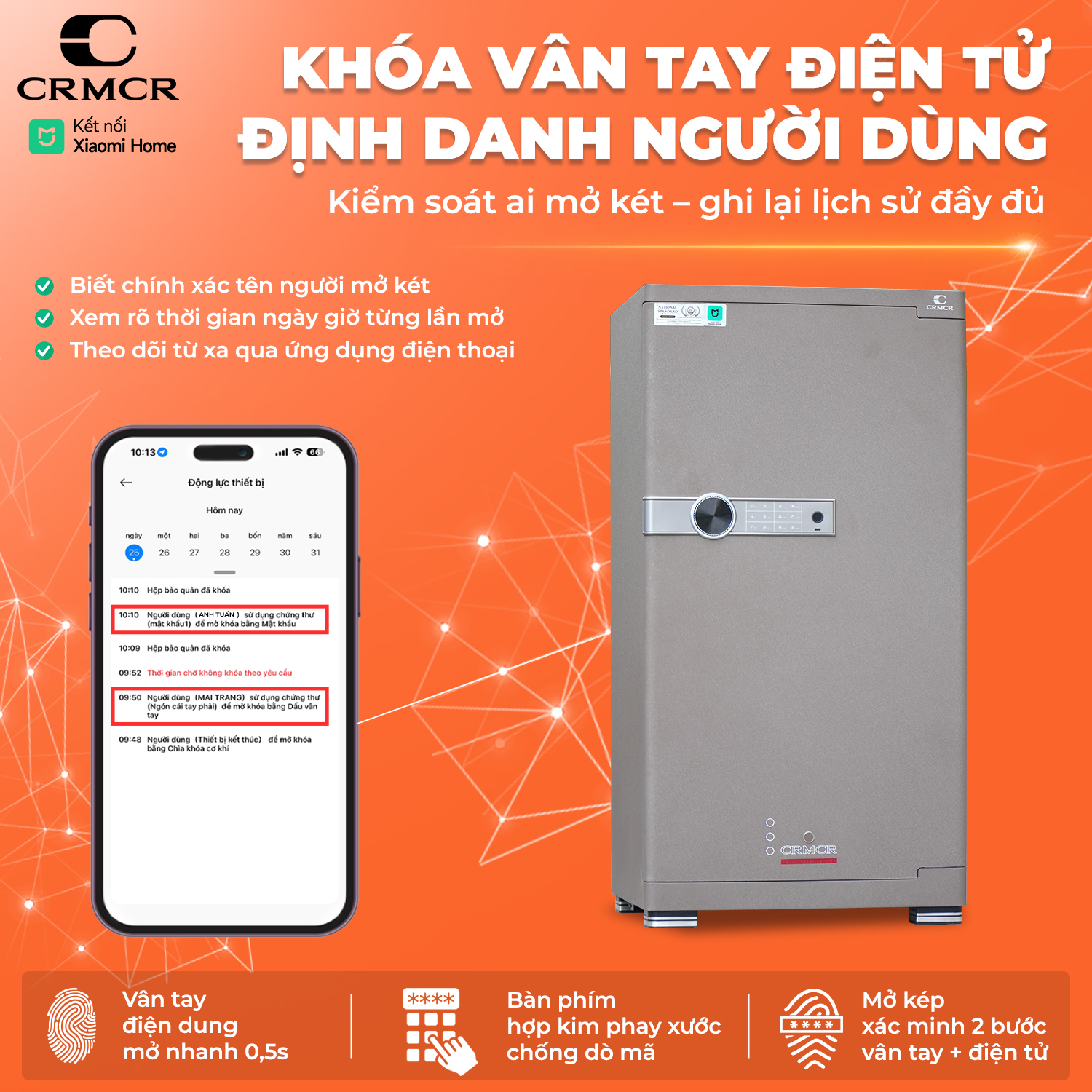 Két Sắt Xiaomi CRMCR 100JBW có ngăn đồng hồ xoay, cảnh báo điện thoại