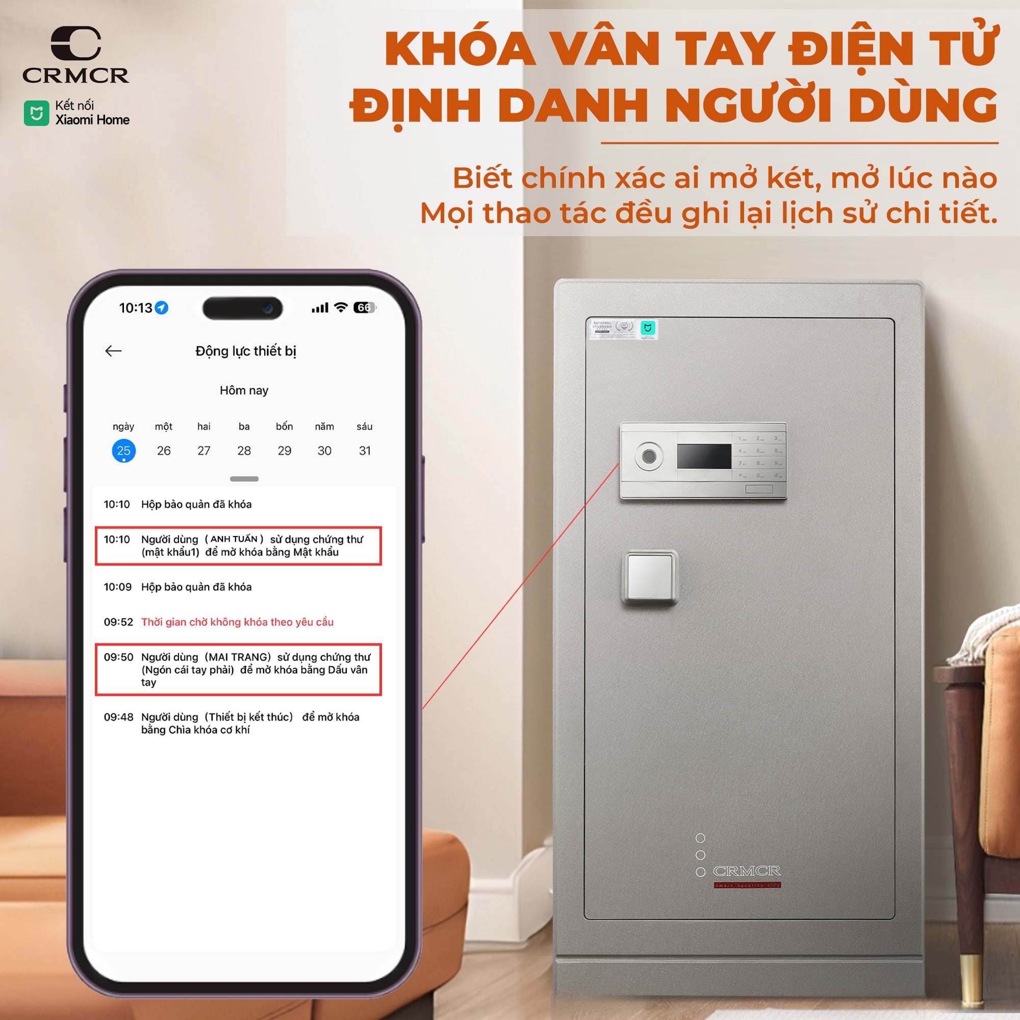 Két Sắt Nhập Khẩu Xiaomi CRMCR 101LB Vân Tay Điện Tử, Xác Minh Danh Tính Người Mở
