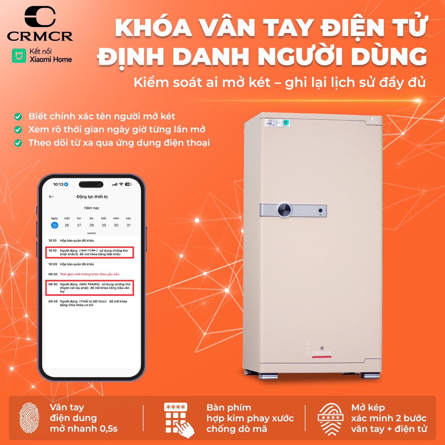 Két Sắt Xiaomi CRMCR 120JBW có ngăn đồng hồ xoay, cảnh báo điện thoại