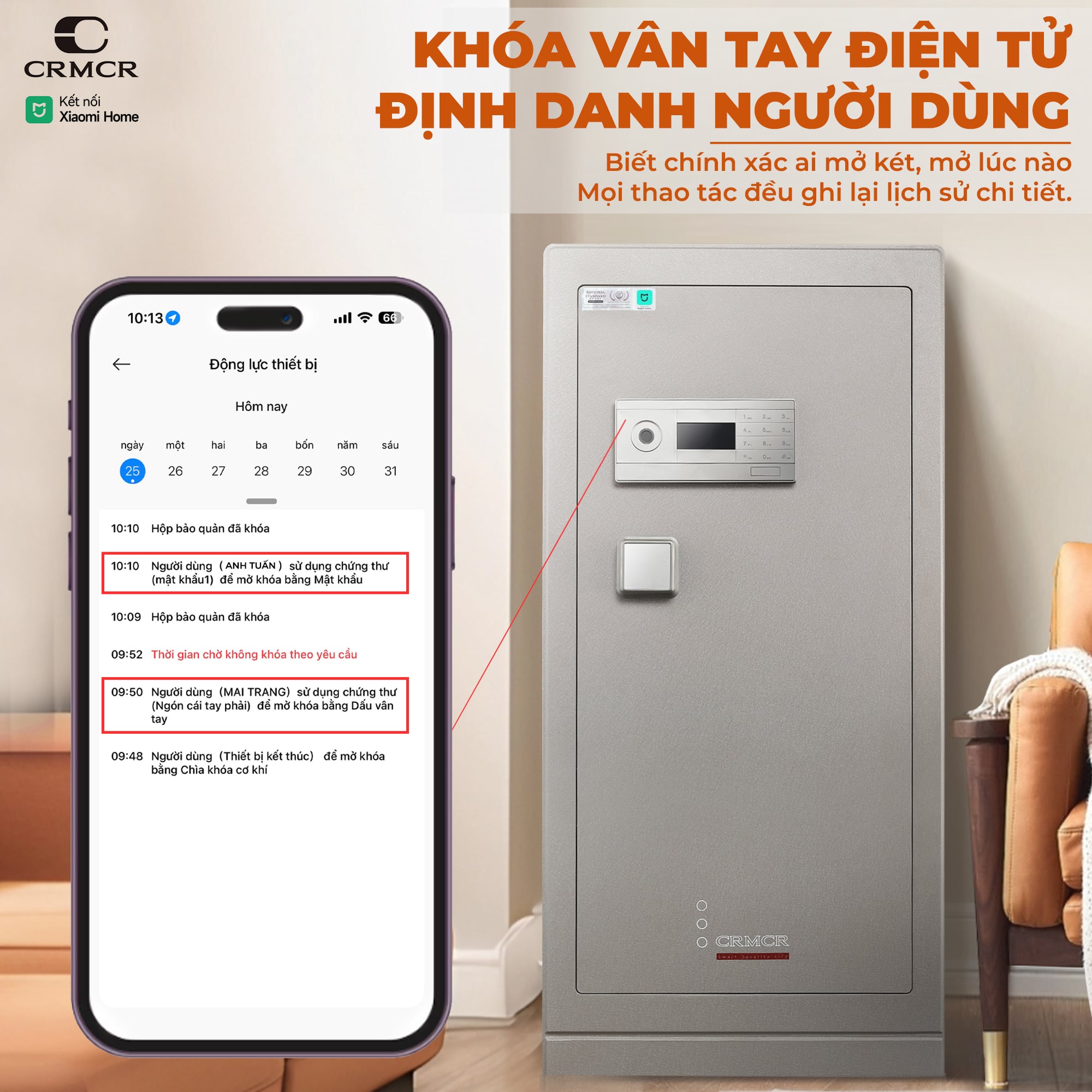 Két Sắt Nhập Khẩu Xiaomi CRMCR 123LB Vân Tay Điện Tử, Xác Minh Danh Tính Người Mở