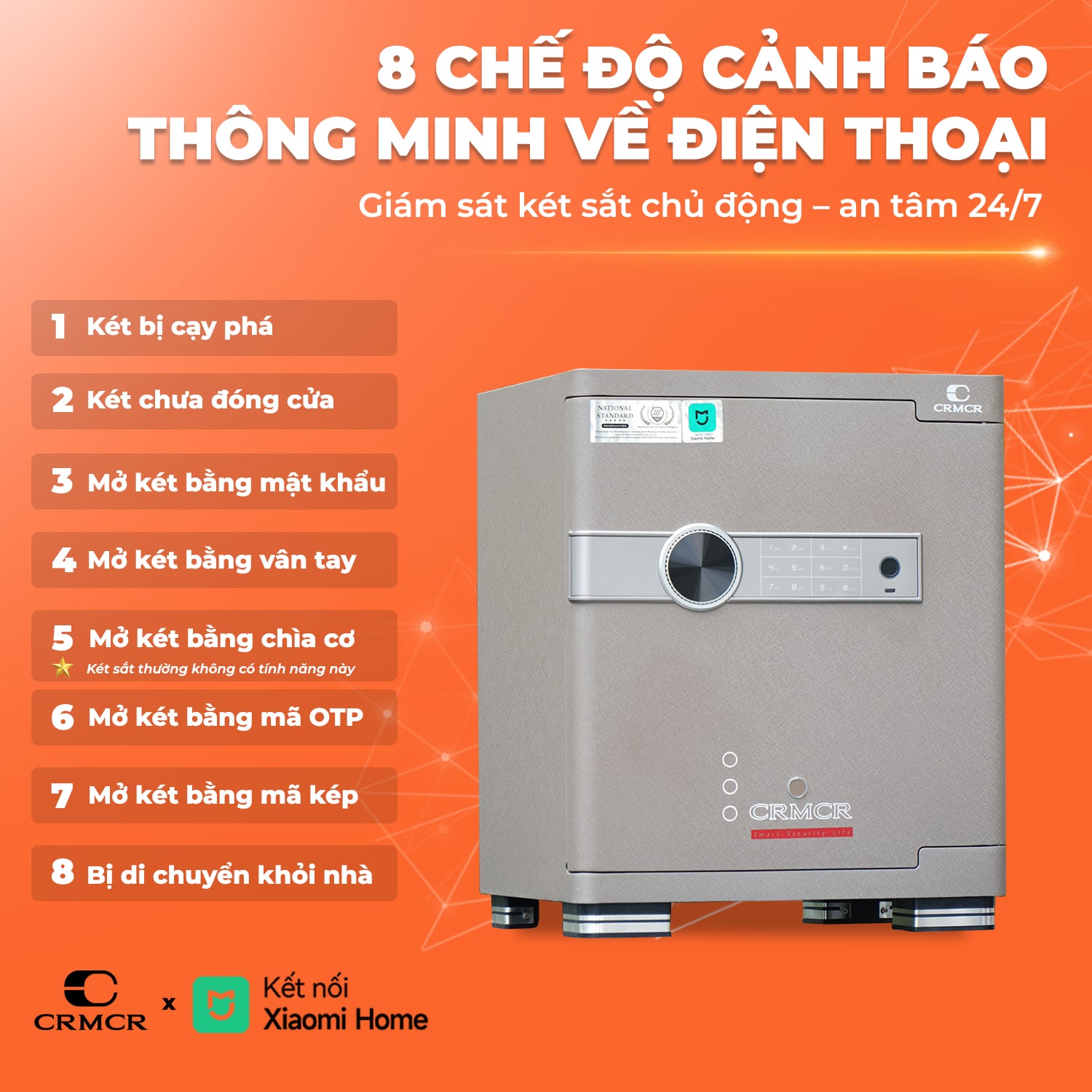 Két Sắt Xiaomi CRMCR 45JB Khóa Vân Tay Điện Tử, cảnh báo điện thoại