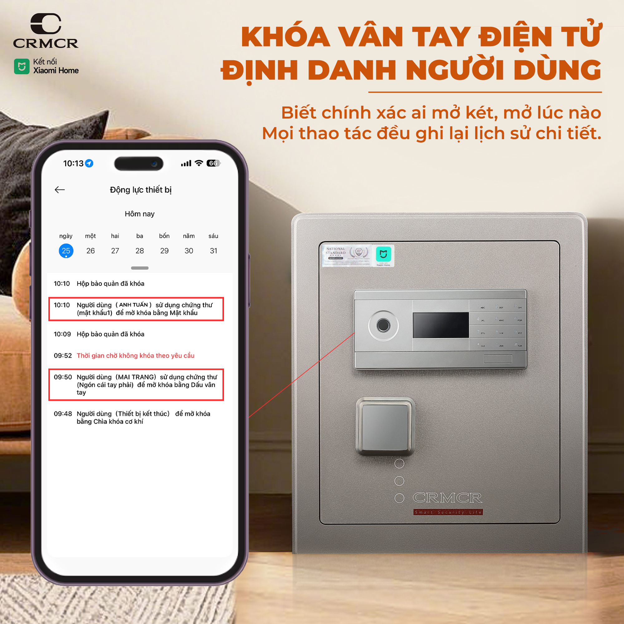 Két Sắt Nhập Khẩu Xiaomi CRMCR 45LB Vân Tay Điện Tử, Xác Minh Danh Tính Người Mở