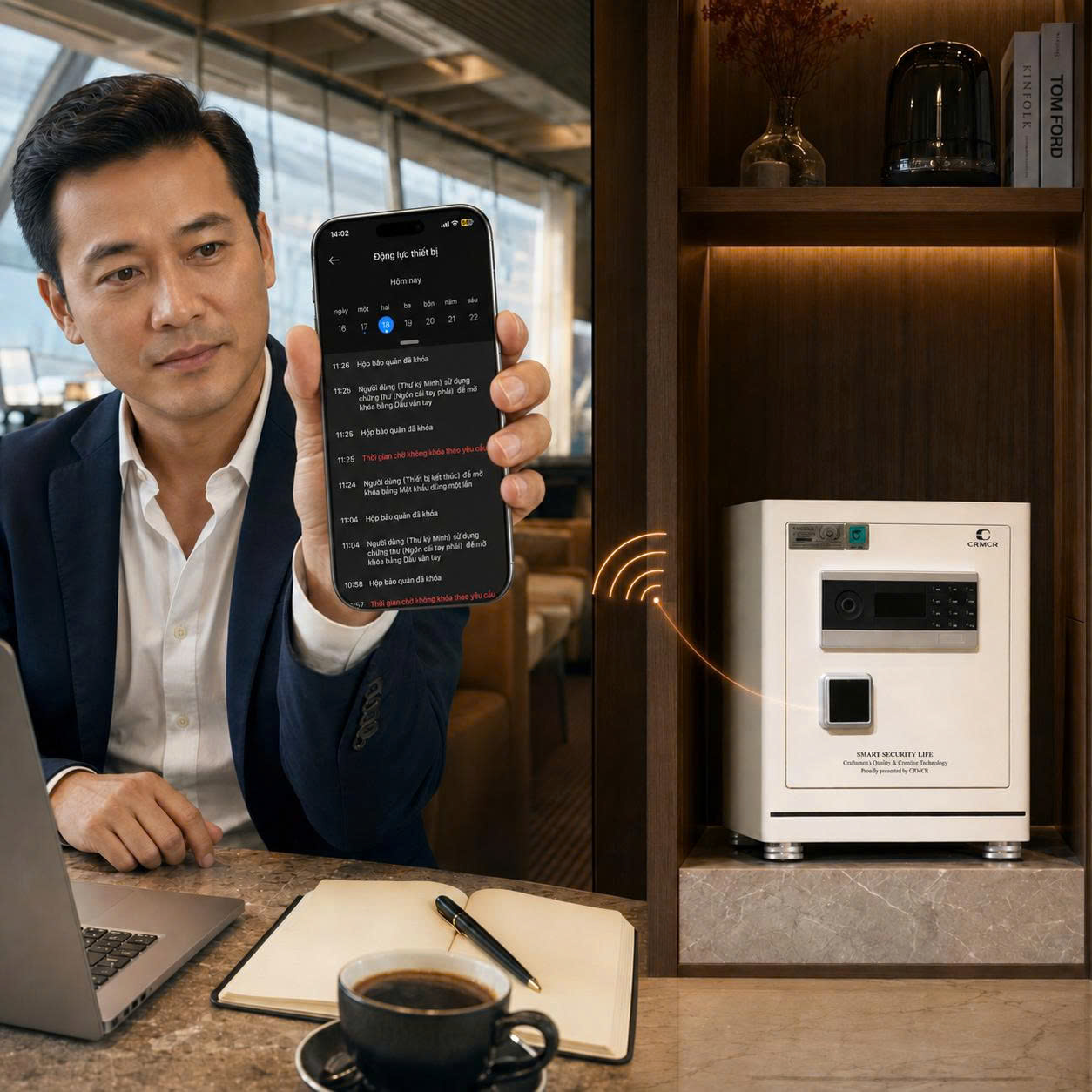 Két Sắt Xiaomi CRMCR 50LE Vân Tay Điện Tử Định Danh Người Mở, Thép Đặc Nguyên Khối 6 Mặt, Chống Trộm A10