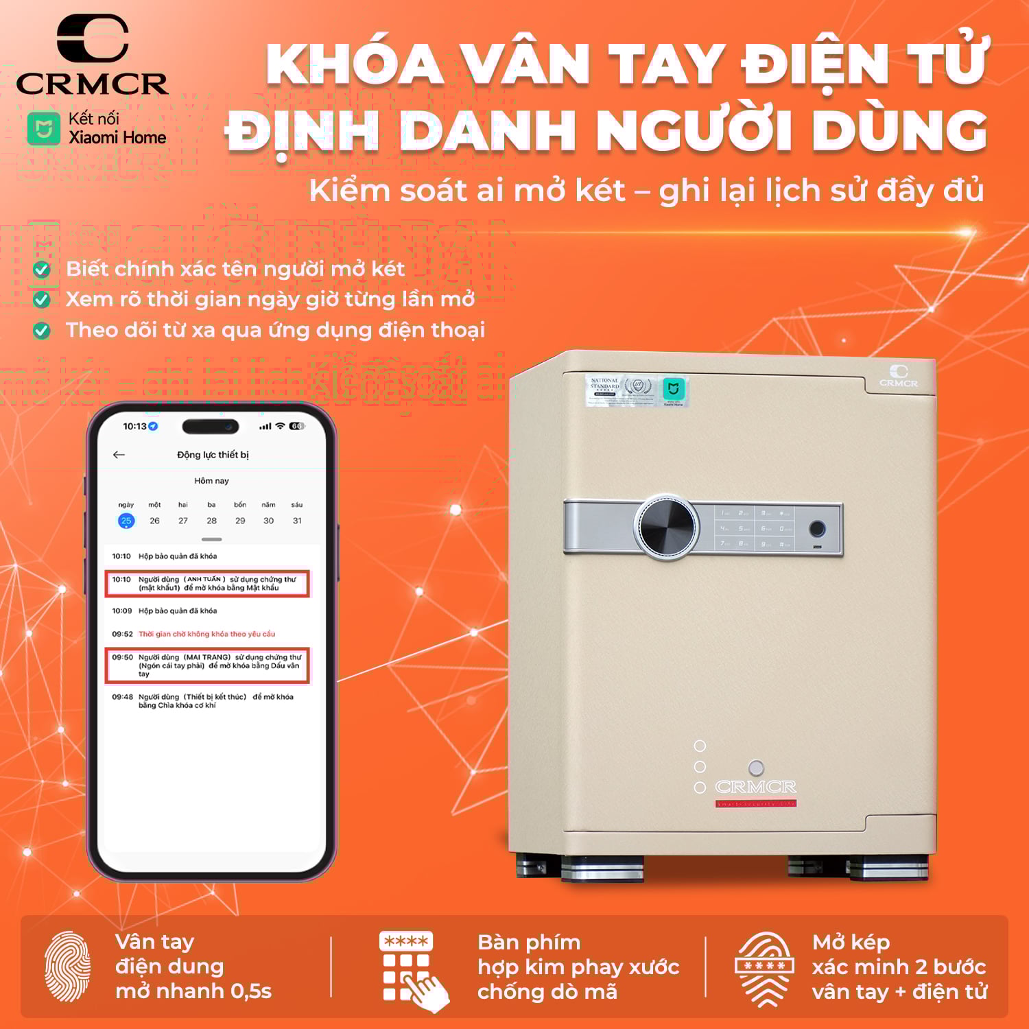 Két Sắt Xiaomi CRMCR 55JB Khóa Vân Tay Điện Tử, Cảnh báo điện thoại