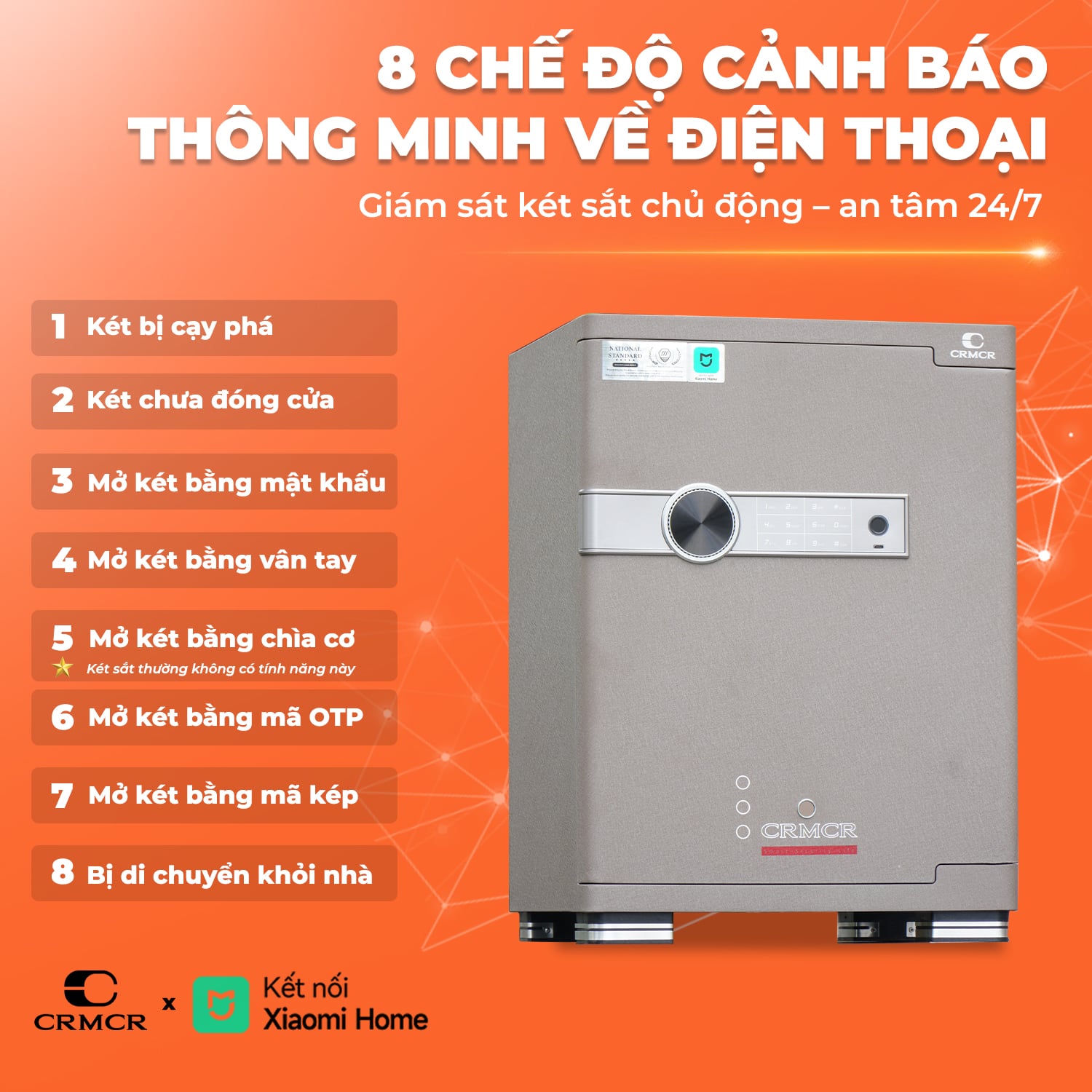 Két Sắt Xiaomi CRMCR 55JB Khóa Vân Tay Điện Tử, Cảnh báo điện thoại