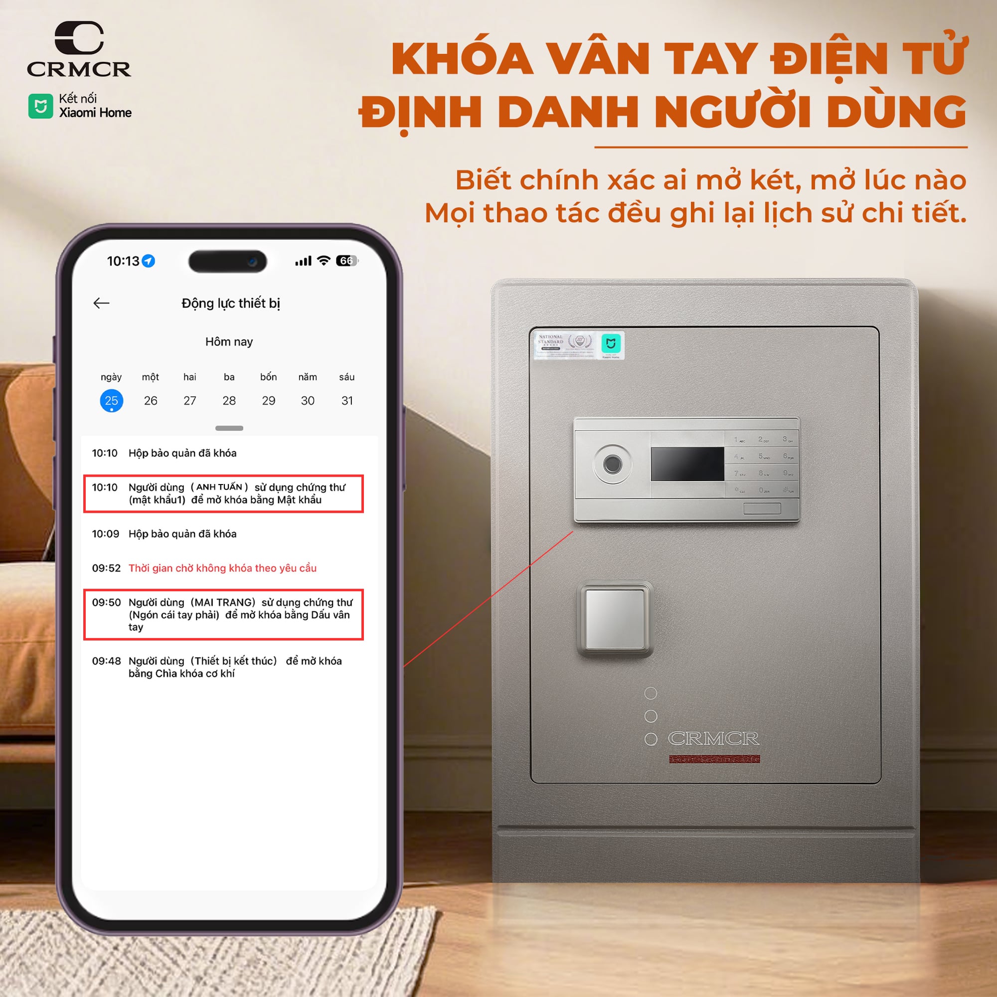 Két Sắt Nhập Khẩu Xiaomi CRMCR 61LB Vân Tay Điện Tử, Xác Minh Danh Tính Người Mở