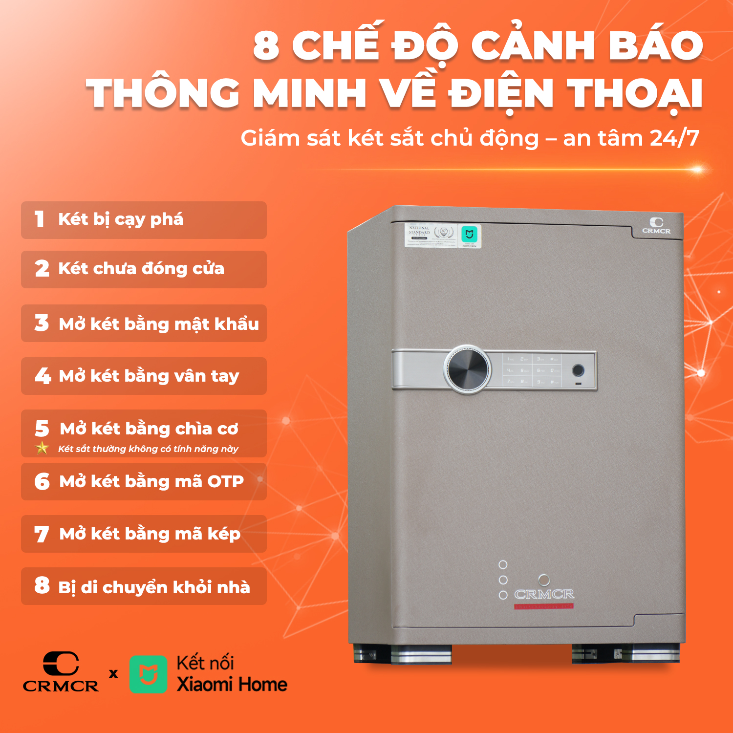 Két Sắt Xiaomi CRMCR 65JB Khóa Vân Tay Điện Tử, Cảnh báo điện thoại