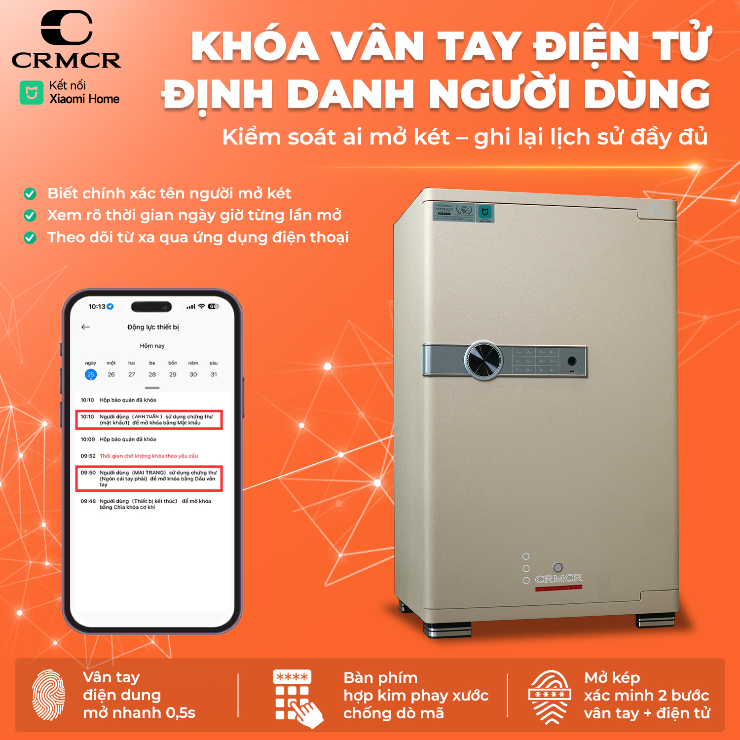 Két Sắt Xiaomi CRMCR 80JBW Có Ngăn Đồng Hồ Xoay, Cảnh báo điện thoại
