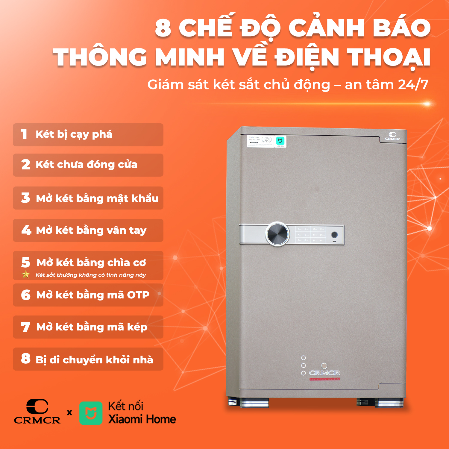 Két Sắt Xiaomi CRMCR 80JBW Có Ngăn Đồng Hồ Xoay, Cảnh báo điện thoại