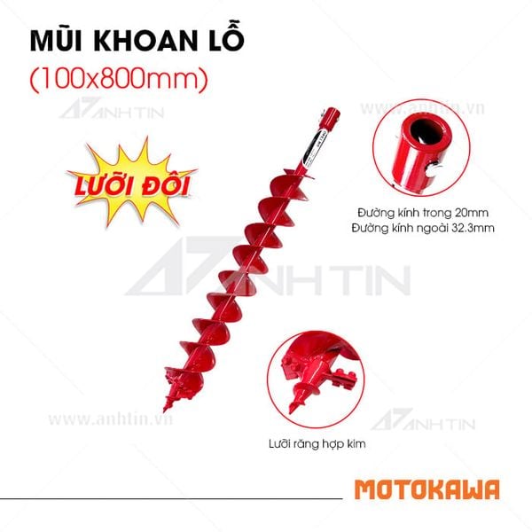 Mũi khoan đất đôi | Mũi khoan lỗ trồng cây hiệu MOTOKAWA 100mm,150mm, 200mm, 250mm, 300mm
