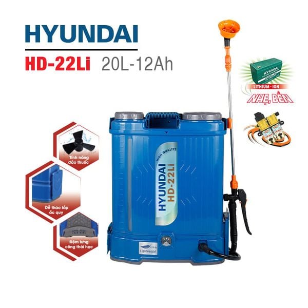 Bình xịt điện HYUNDAI HD-22LI (20L, Bơm đôi, 12AH)