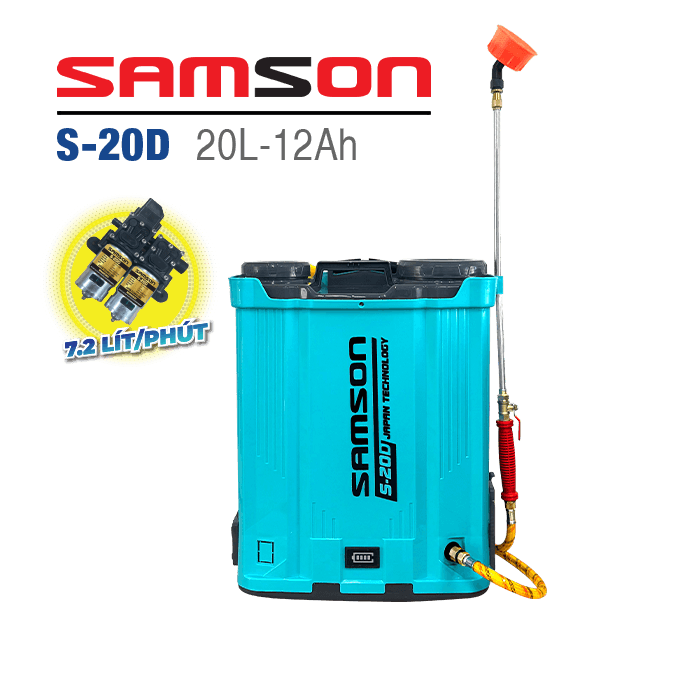 Bình xịt điện SAMSON S-20D (20L, 12AH, bơm đôi)