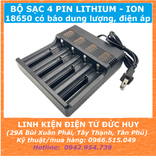 Bộ sạc 4 pin Lithium ion 18650 loại tốt (có báo mức dung lượng, điện áp)