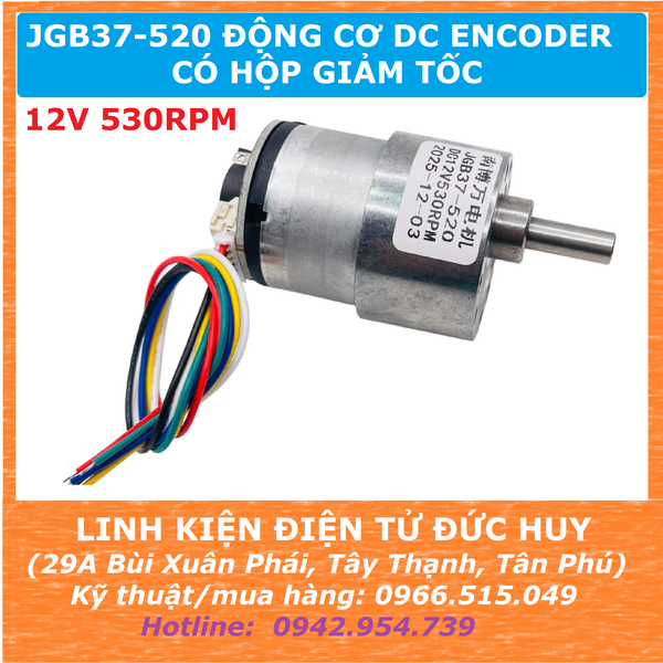 JGB37 520 ĐỘNG CƠ DC GIẢM TỐC ENCODER 12V 530RPM