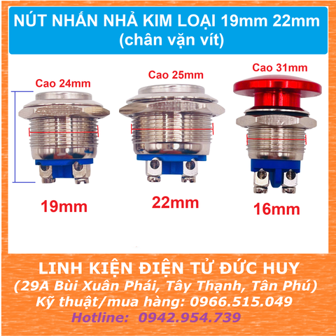 NÚT NHẤN NHẢ KIM LOẠI 19mm 22mm (chân vặn vít)