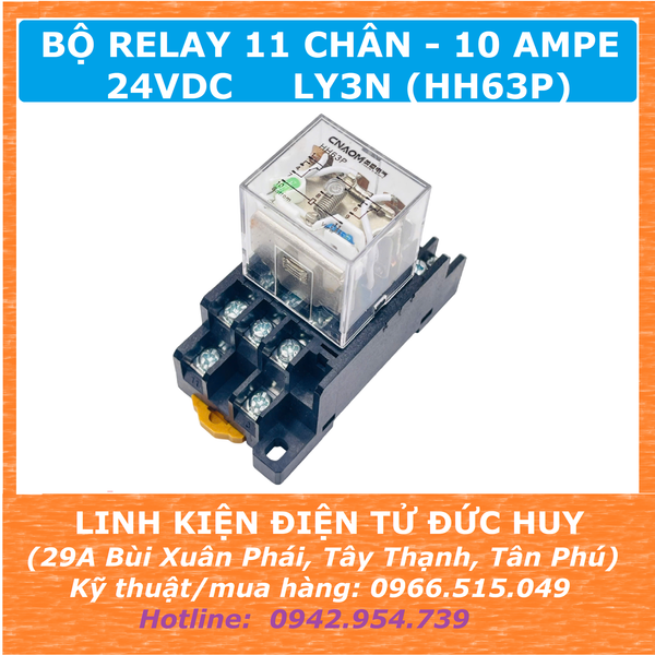 RELAY KIẾNG, TRUNG GIAN 11 CHÂN, 24VDC 10A, LY3N