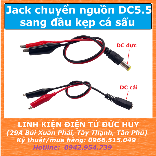 Dây chuyển Jack nguồn DC5.5mm sang kẹp cá sấu