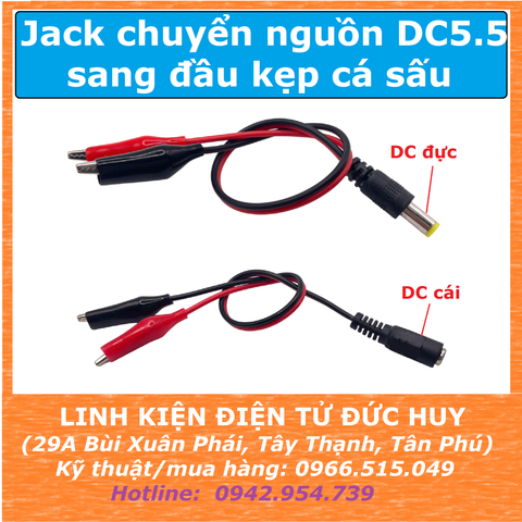 Dây chuyển Jack nguồn DC5.5mm sang kẹp cá sấu