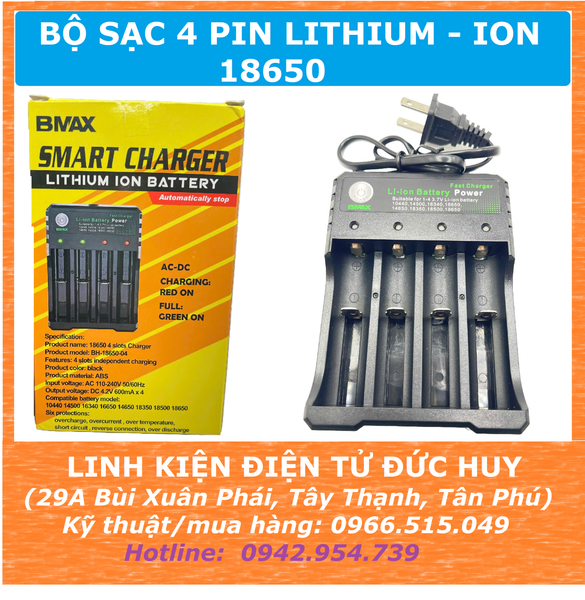 Bộ sạc 4 pin Lithium ion 18650 loại tốt