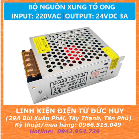 Nguồn xung DC tổ ong 220VAC 24VDC 3A 72W