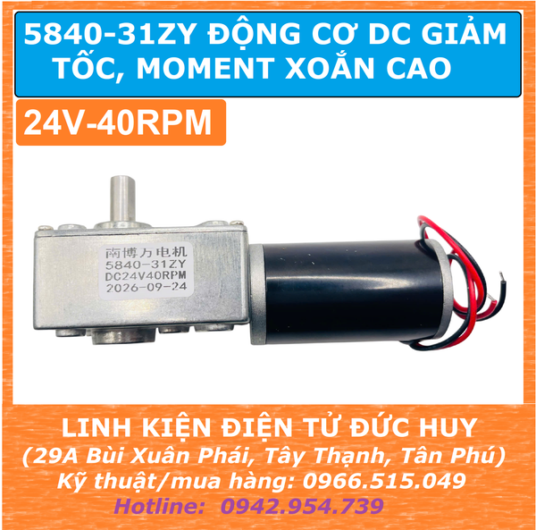 5840-31ZY Động cơ DC giảm tốc moment xoắn cao điện áp 24VDC 40RPM