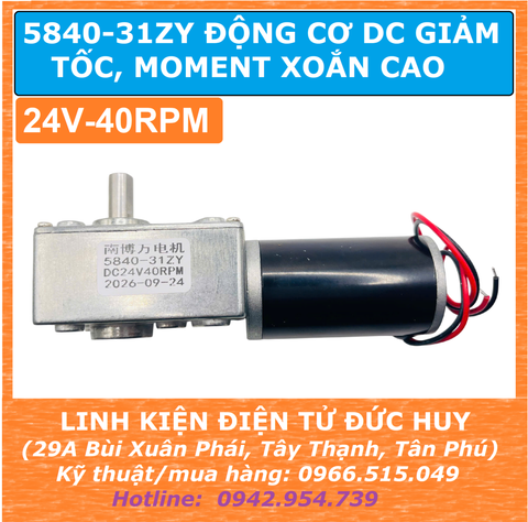 5840-31ZY Động cơ DC giảm tốc moment xoắn cao điện áp 24VDC 40RPM