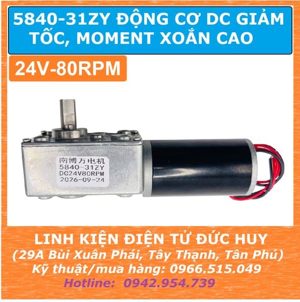 5840-31ZY Động cơ DC giảm tốc moment xoắn cao điện áp 24VDC 80RPM