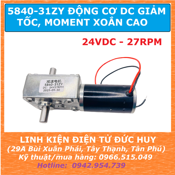 5840-31ZY Động cơ DC giảm tốc moment xoắn cao điện áp 24VDC 27RPM