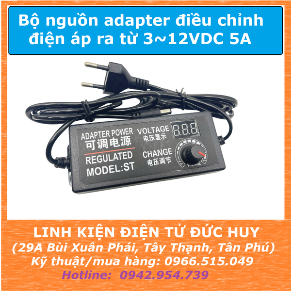 Nguồn adaptor điều chỉnh điện áp 3 - 12V 5A (CÓ HIỂN THỊ ĐIỆN ÁP)