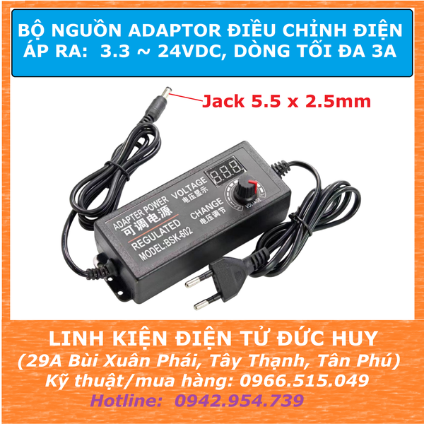 Nguồn adapter điều chỉnh điện áp 3.3-24V 3A (CÓ HIỂN THỊ ĐIỆN ÁP)
