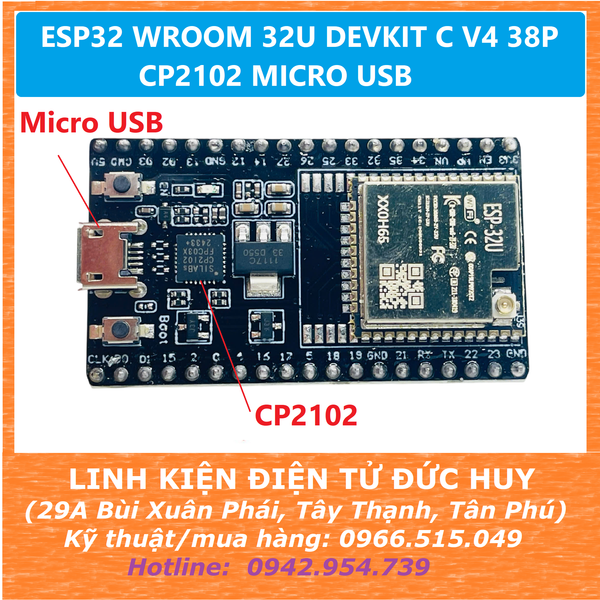 ESP32 DEVKITC V4 WROOM 32U 38P CP2102 MICRO USB (màu đen)