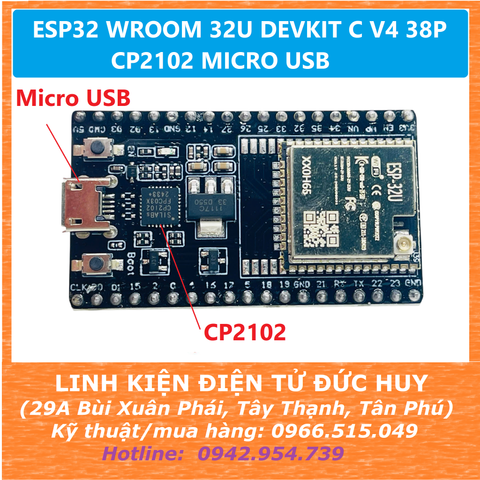 ESP32 DEVKITC V4 WROOM 32U 38P CP2102 MICRO USB (màu đen)