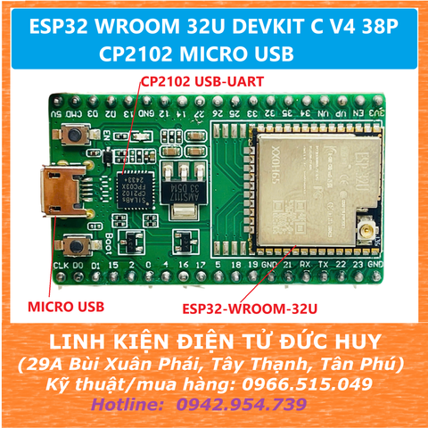 ESP32 DEVKITC V4 WROOM 32U 38P CP2102 MICRO USB (màu xanh)