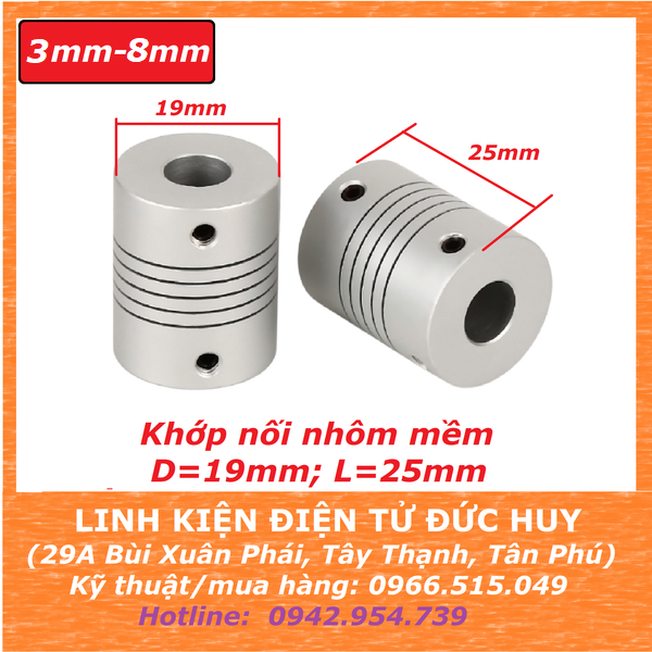 Khớp nối trục nhôm mềm, trục đàn hồi 3mm, 8mm
