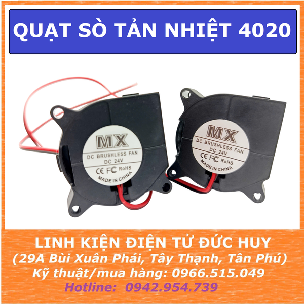 QUẠT SÒ LÀM MÁT, TẢN NHIỆT 4020, 24VDC, KÍCH THƯỚC 40 X 40 X 20MM