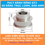 Puly bánh răng GT2 40 răng Trục 12mm (bản rộng 6mm)