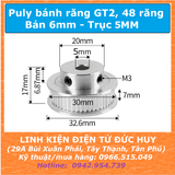 Puly bánh răng 48 răng GT2, đường kính ngoài 32mm Trục 5mm
