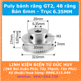 Puly bánh răng 48 răng GT2, đường kính ngoài 32mm Trục 6.35mm