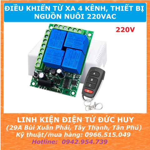 MẠCH ĐIỀU KHIỂN TỪ XA  BẬT TẮT 4 THIẾT BỊ NGUỒN NUÔI 220VAC 433MHZ