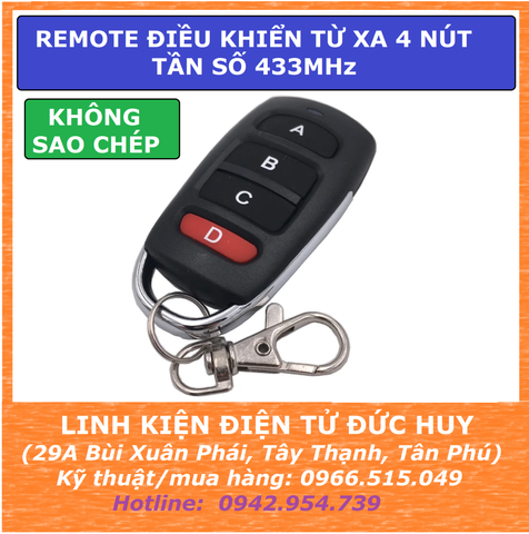 REMOTE ĐIỀU KHIỂN TỪ XA 4 NÚT, 433MHz
