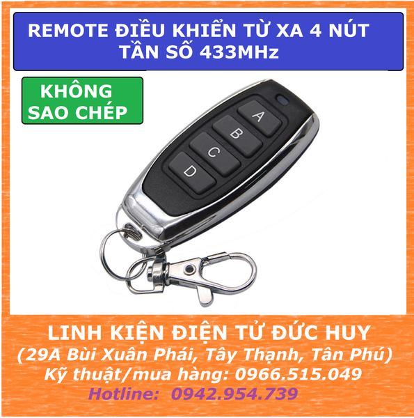 REMOTE ĐIỀU KHIỂN TỪ XA 4 NÚT, TẦN SỐ 433MHz