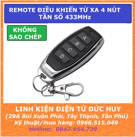 REMOTE ĐIỀU KHIỂN TỪ XA 4 NÚT, TẦN SỐ 433MHz