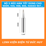 BỘ 5 ĐẦU MŨI HÀN ĐEN (LOẠI TỐT) CHO 900M, 936, 809, 806, HAKKO 907...