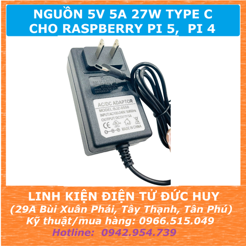 Nguồn DC 5V 5A 27W cho Raspberry Pi 4, Pi 5, type C