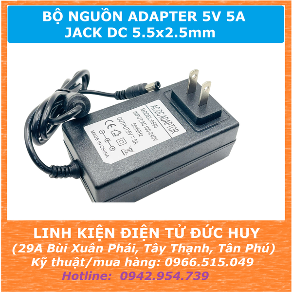 NGUỒN ADAPTER 5V 5A, DÂY DÀI 1M, ĐẦU JACK 5.5x2.5mm