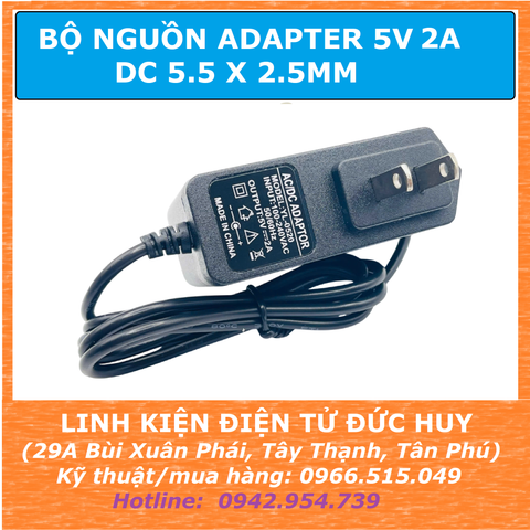 Nguồn xung adaptor 5VDC 2A, dây dài 1M, jack DC 5.5 x 2.5mm