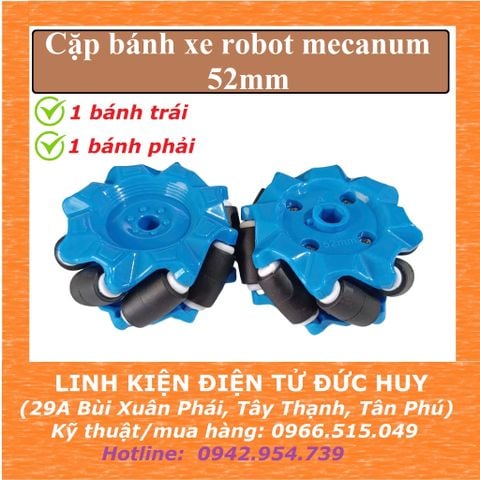 Bánh xe robot mecanum dò line, tự hành 52mm